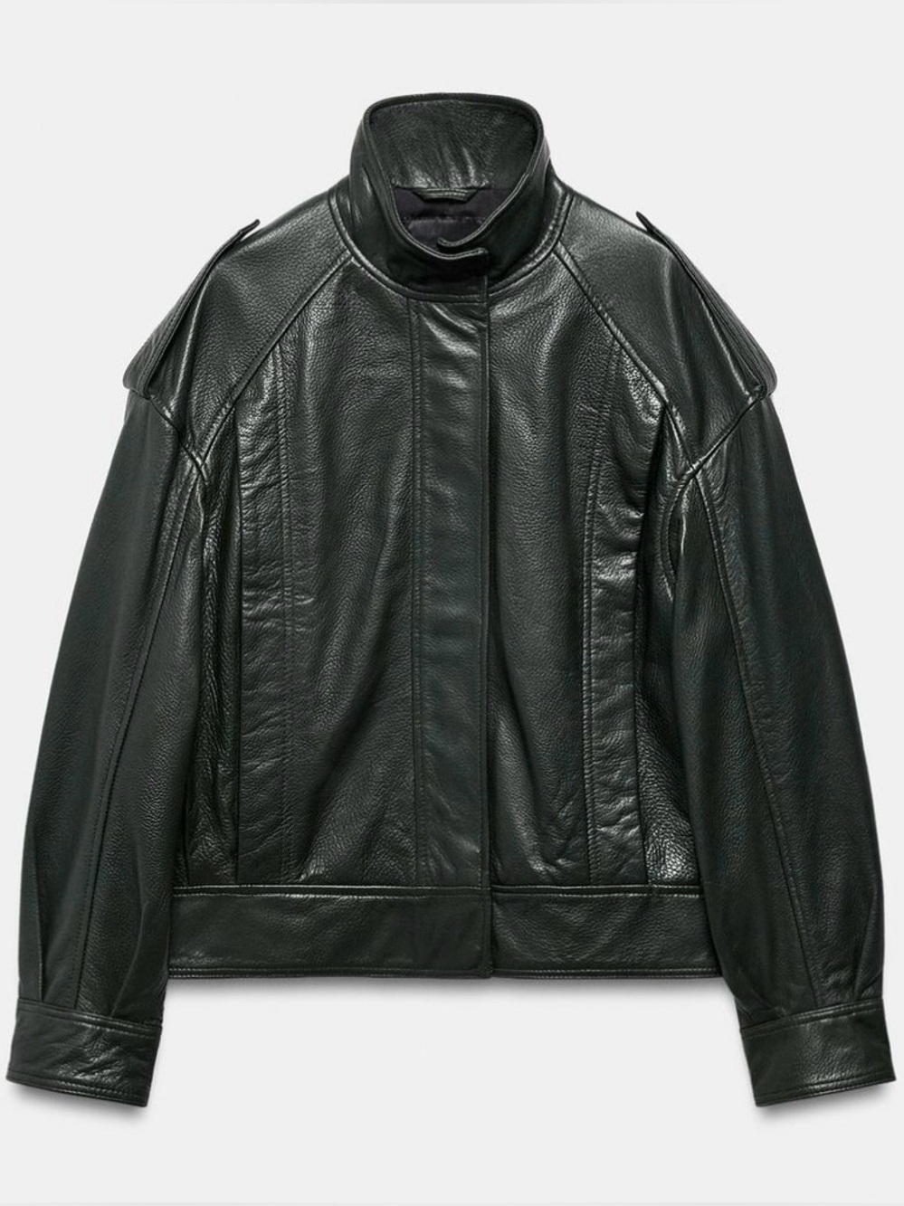 ✨BRAND NEW✨ ZARA DARK GREEN REAL LEATHER BOMBER JACKET FOR FALL